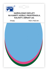 Nažehľovacie záplaty jednofarebné ovály 3 ks - sv.modrá ružová tm.zelená